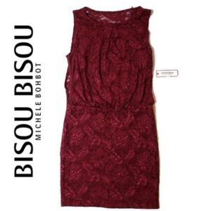 Bisou Bisou NWT Michele Bohbot Womens Sleeveless Lace Dress Burgundy red Size 4
